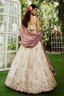 Picture of Astounding Cream Designer Indo-Western Lehenga Choli for Engagement, Sangeet, Party, and Reception