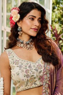 Picture of Astounding Cream Designer Indo-Western Lehenga Choli for Engagement, Sangeet, Party, and Reception
