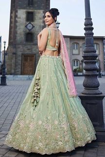 Picture of Impressive Lime Green Designer Indo-Western Lehenga Choli for Engagement, Sangeet, Party, and Reception