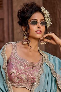 Picture of Marvelous Pink Designer Indo-Western Lehenga Choli for Engagement, Sangeet, and Reception