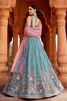 Picture of Charismatic Blue Designer Indo-Western Lehenga Choli for Engagement, Sangeet, Reception, and Party