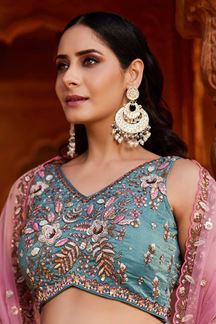 Picture of Charismatic Blue Designer Indo-Western Lehenga Choli for Engagement, Sangeet, Reception, and Party