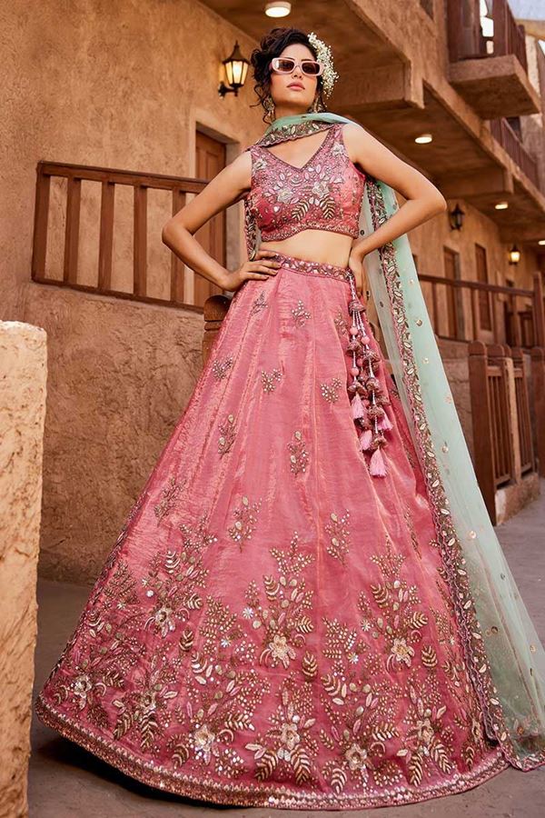 Picture of Lovely Pink Designer Indo-Western Lehenga Choli for Engagement, Sangeet, and Reception