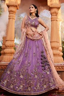 Picture of Smashing Purple Designer Indo-Western Lehenga Choli for Engagement, Sangeet, Reception, and Party