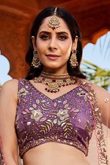 Picture of Smashing Purple Designer Indo-Western Lehenga Choli for Engagement, Sangeet, Reception, and Party