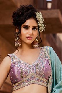 Picture of Delightful Lavender Designer Indo-Western Lehenga Choli for Engagement, Sangeet, and Reception