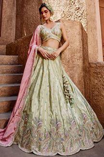 Picture of Irresistible Lime Green Designer Indo-Western Lehenga Choli for Engagement, Sangeet, and Reception
