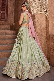 Picture of Irresistible Lime Green Designer Indo-Western Lehenga Choli for Engagement, Sangeet, and Reception