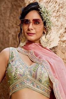 Picture of Irresistible Lime Green Designer Indo-Western Lehenga Choli for Engagement, Sangeet, and Reception
