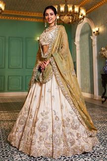 Picture of Spectacular Off-White Designer Indo-Western Lehenga Choli for Engagement, Sangeet, Reception, and Party