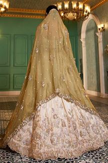 Picture of Spectacular Off-White Designer Indo-Western Lehenga Choli for Engagement, Sangeet, Reception, and Party