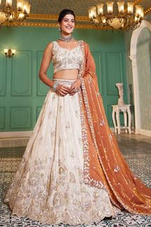 Picture of Outstanding Off-White Designer Indo-Western Lehenga Choli for Engagement, Sangeet, Reception, and Party
