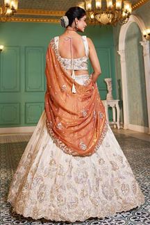 Picture of Outstanding Off-White Designer Indo-Western Lehenga Choli for Engagement, Sangeet, Reception, and Party