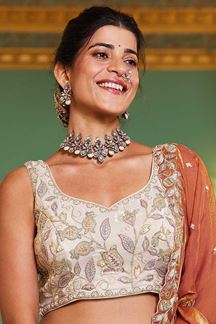 Picture of Outstanding Off-White Designer Indo-Western Lehenga Choli for Engagement, Sangeet, Reception, and Party