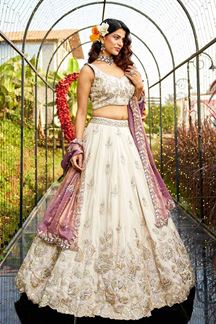 Picture of Magnificent Cream Designer Indo-Western Lehenga Choli for Engagement, Sangeet, Party, and Reception