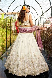 Picture of Magnificent Cream Designer Indo-Western Lehenga Choli for Engagement, Sangeet, Party, and Reception