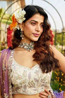 Picture of Magnificent Cream Designer Indo-Western Lehenga Choli for Engagement, Sangeet, Party, and Reception