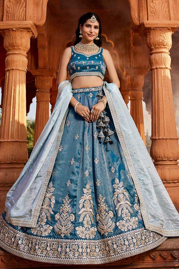 Picture of Fascinating Blue Designer Indo-Western Lehenga Choli for Engagement, Sangeet, Reception, and Party