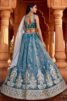 Picture of Fascinating Blue Designer Indo-Western Lehenga Choli for Engagement, Sangeet, Reception, and Party