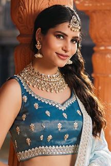 Picture of Fascinating Blue Designer Indo-Western Lehenga Choli for Engagement, Sangeet, Reception, and Party