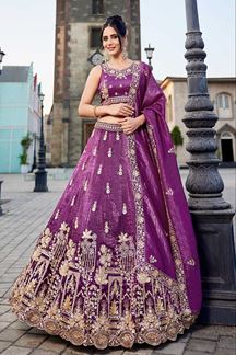 Picture of Artistic Burgundy Designer Indo-Western Lehenga Choli for Wedding, Sangeet, Party, and Reception