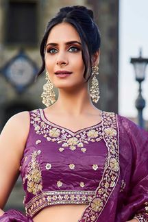 Picture of Artistic Burgundy Designer Indo-Western Lehenga Choli for Wedding, Sangeet, Party, and Reception
