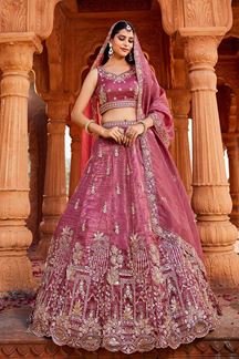 Picture of Bollywood Pink Designer Indo-Western Lehenga Choli for Engagement, Wedding, Sangeet, Reception, and Party