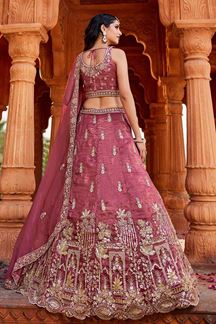 Picture of Bollywood Pink Designer Indo-Western Lehenga Choli for Engagement, Wedding, Sangeet, Reception, and Party