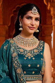 Picture of Dazzling Teal Designer Indo-Western Lehenga Choli for Engagement, Wedding, Sangeet, Reception, and Party