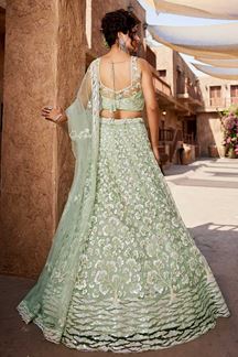 Picture of Enticing Lime Green Designer Indo-Western Lehenga Choli for Engagement, Sangeet, and Reception
