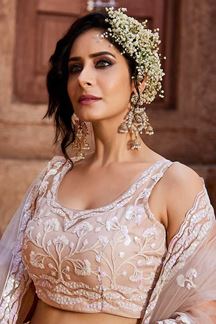 Picture of Aesthetic Nude Designer Indo-Western Lehenga Choli for Engagement, Sangeet, and Reception
