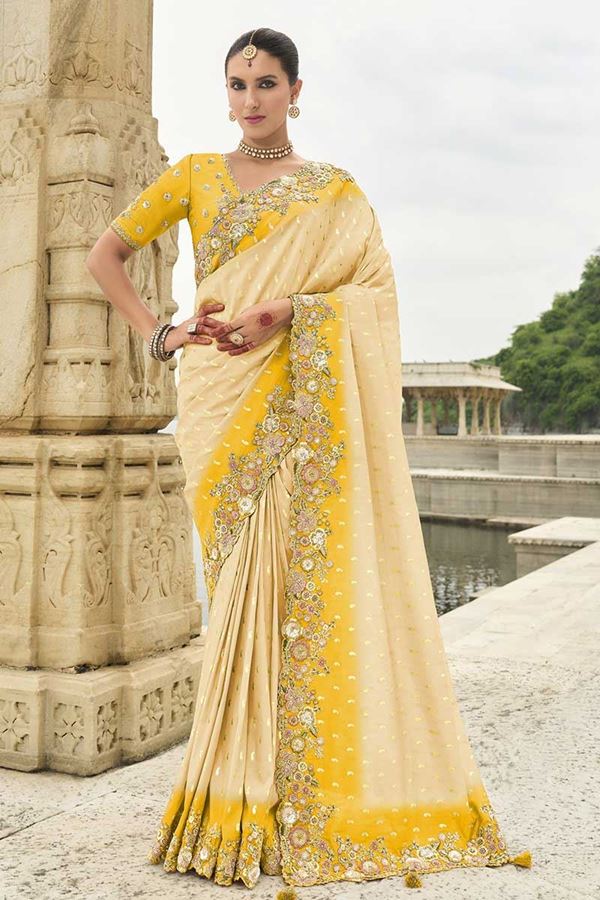 Picture of Royal Viscose Tissue Silk Designer Saree for Haldi, Party, Sangeet, and Engagement