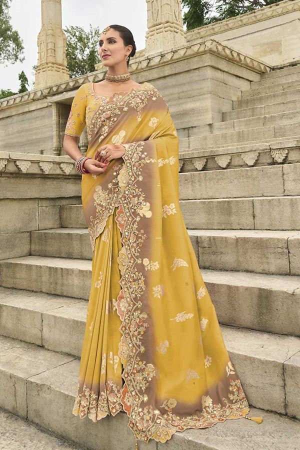 Picture of Aesthetic Viscose Tissue Silk Designer Saree for Haldi, Party, and Sangeet