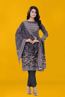 Picture of Alluring Grey Designer Straight Cut Suit for Party, Sangeet, and Festivals