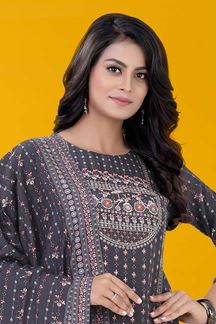 Picture of Alluring Grey Designer Straight Cut Suit for Party, Sangeet, and Festivals