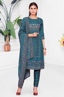 Picture of Fascinating Blue Designer Straight Cut Suit for Sangeet, Party, and Festivals 