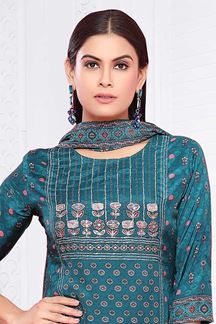Picture of Fascinating Blue Designer Straight Cut Suit for Sangeet, Party, and Festivals 