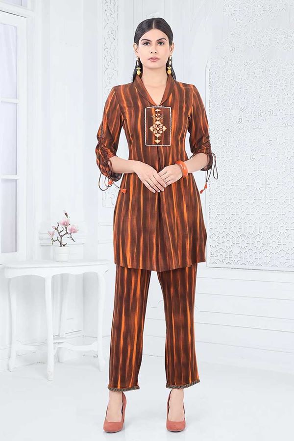 Picture of Creative Brown Designer Co-Ord Set for Party