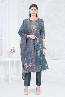 Picture of Vibrant Blue Designer Straight Cut Suit for Party, Sangeet, and Festivals