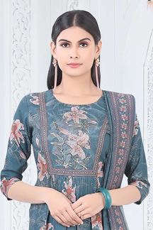 Picture of Vibrant Blue Designer Straight Cut Suit for Party, Sangeet, and Festivals