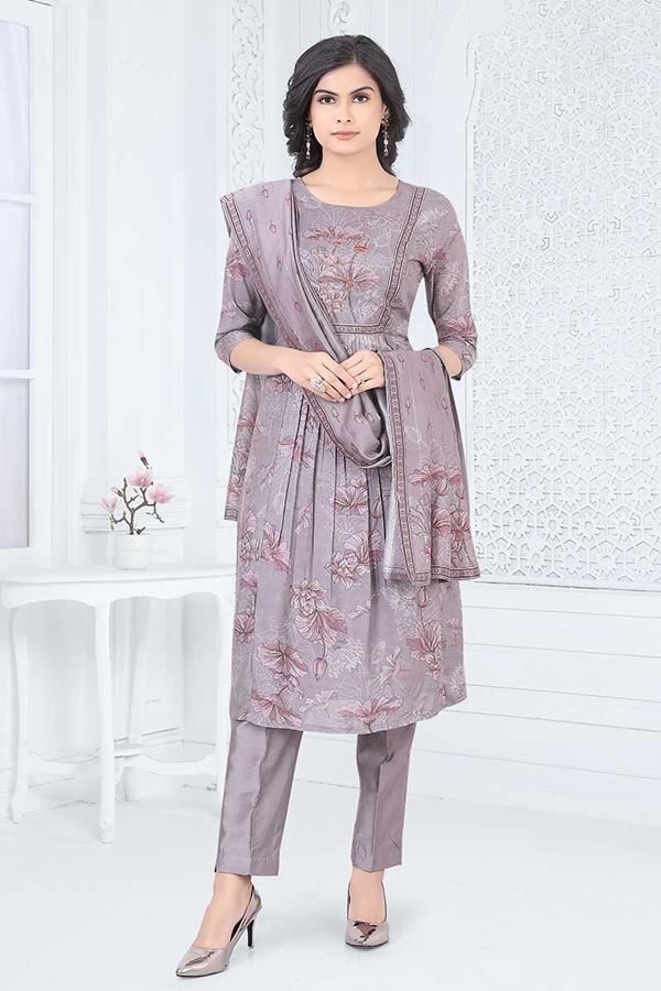 Picture of Flamboyant Mauve Designer Straight Cut Suit for Party, Sangeet, and Festivals