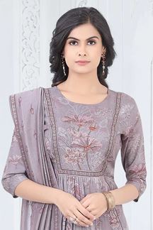 Picture of Flamboyant Mauve Designer Straight Cut Suit for Party, Sangeet, and Festivals