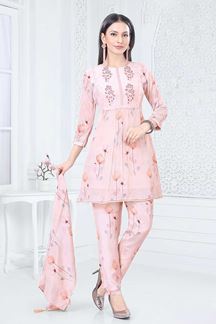 Picture of Pretty Peach Designer Straight Cut Suit for Party, Sangeet, and Festivals