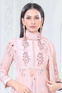 Picture of Pretty Peach Designer Straight Cut Suit for Party, Sangeet, and Festivals