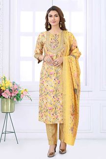Picture of Surreal Yellow Designer Straight Cut Suit for Haldi, Party, Sangeet, and Festivals