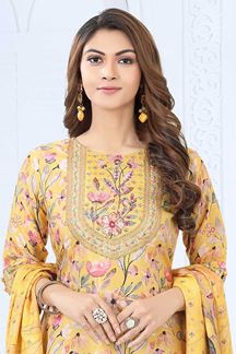 Picture of Surreal Yellow Designer Straight Cut Suit for Haldi, Party, Sangeet, and Festivals
