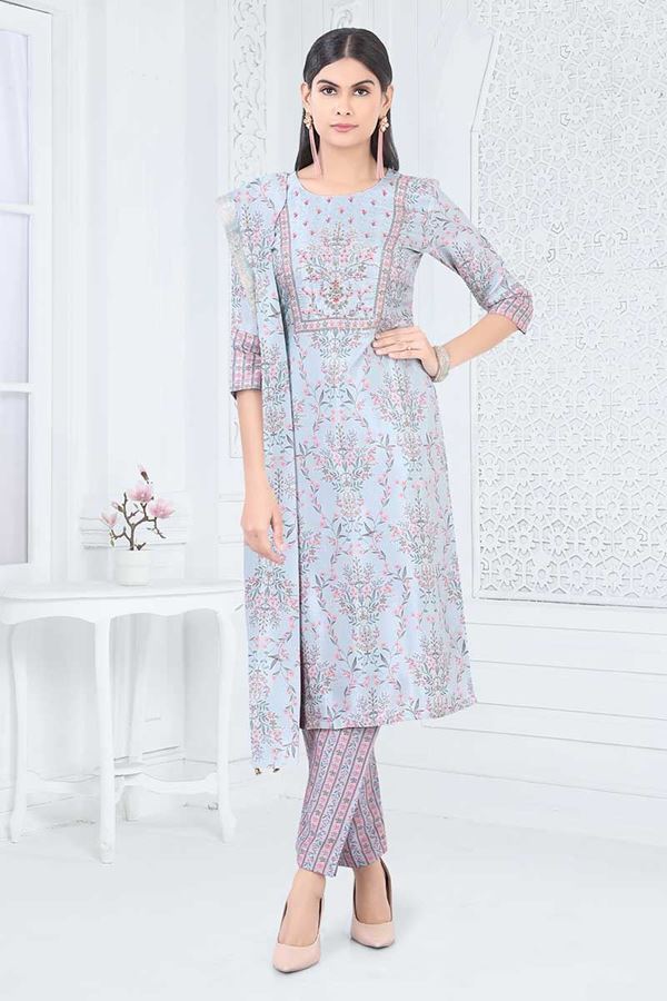 Picture of Royal Blue Designer Straight Cut Suit for Party, Sangeet, and Festivals