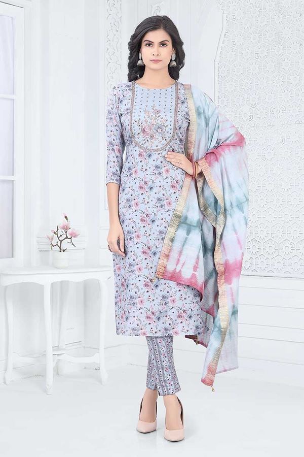 Picture of Aesthetic Blue Designer Straight Cut Suit for Party, Sangeet, and Festivals