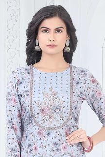 Picture of Aesthetic Blue Designer Straight Cut Suit for Party, Sangeet, and Festivals