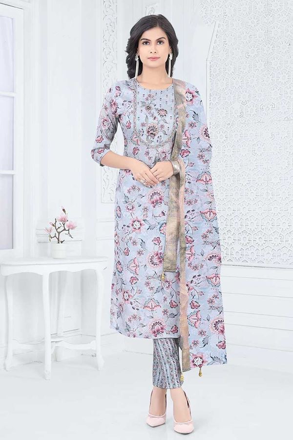 Picture of Enticing Blue Designer Straight Cut Suit for Party, Sangeet, and Festivals